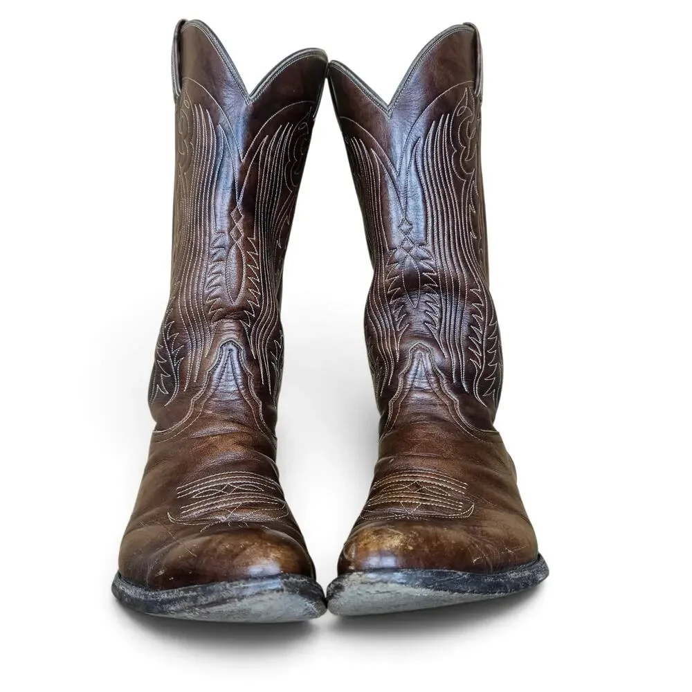 TONY LAMA Cowboy Boots Men's 8 EE VTG 80's USA Brown Leather Western Ranchwear